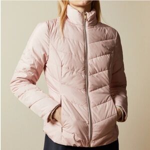 NWT Ted Baker London Powder Pink Renika Packaway Padded Shell Jacket with Pouch